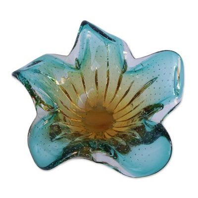 Alternate image for Blue and Yellow Art Glass Decorative Bowl from Brazil Artistic Splash