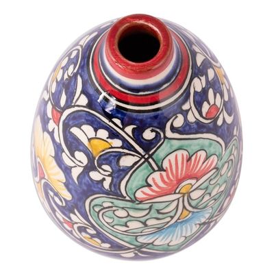 Alternate image for Glazed Ceramic Vase with Hand-Painted Floral  Leaf Motifs Fergana Flowers