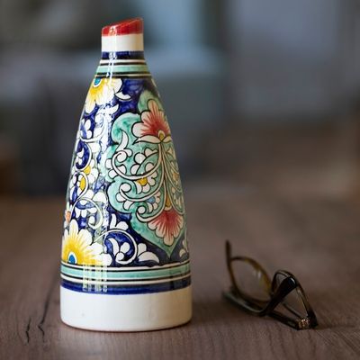 Alternate image for Hand-Painted Glazed Ceramic Vase with Floral and Leaf Motif Uzbek Spring