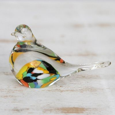 Alternate image for Handblown Brazilian Colorful Bird Art Glass Paperweight Confetti Canary