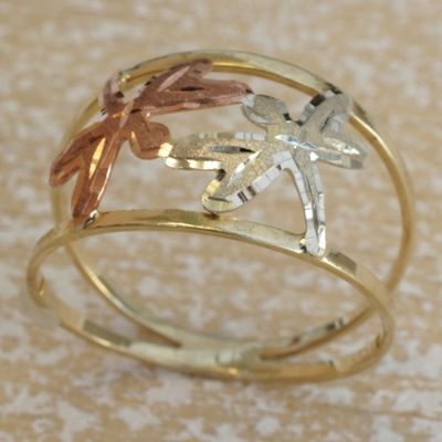 Alternate image for Yellow Rose and White Gold Dragonfly Band Ring from Brazil Dragonfly Encounter