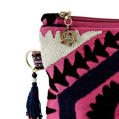 Alternate image for Uzbek Upcycled Travel Bag with Hand-Embroidered Teapot Motif Yellow Teapot