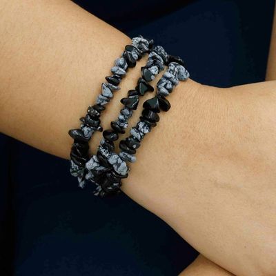 Alternate image for Obsidian Chip Beaded Stretch Bracelets Set of 3 Stormy Trio