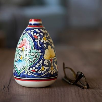 Alternate image for Glazed Ceramic Vase with Hand-Painted Floral  Leaf Motifs Fergana Flowers