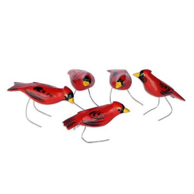 Alternate image for Wood Cardinal Ornaments Set of 5 Northern Cardinals
