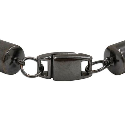 Alternate image for Beige and Navy Striped Cotton Cord Bracelet from Brazil Nautical Navy