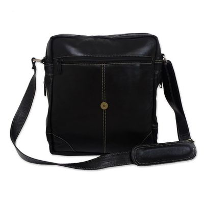 Alternate image for Handcrafted Leather Messenger Bag in Black from Brazil Casual Traveler