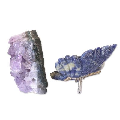 Alternate image for Petite Sodalite and Amethyst Morpho Butterfly Sculpture Blue Morpho Butterfly