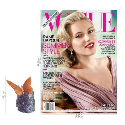 Alternate image for Orange Calcite and Amethyst Butterfly Gemstone Sculpture Orange Wings