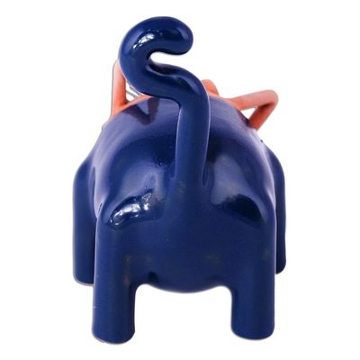 Alternate image for Handcrafted Blue Ceramic Figurine of Cat and Fish Feline Mischief in Blue