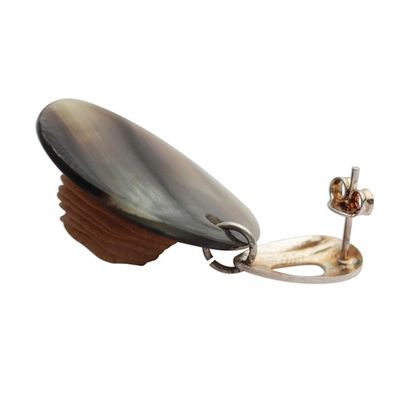 Alternate image for Beige Floral Gold Accented Wood and Horn Dangle Earrings Toffee Rose