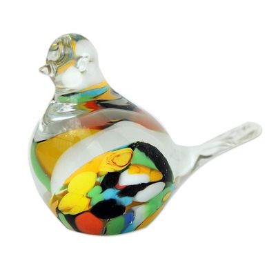 Alternate image for Handblown Brazilian Colorful Bird Art Glass Paperweight Confetti Canary