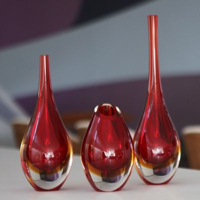 Alternate image for Ruby Red Murano Inspired Art Glass Vases Set Levitating Ruby
