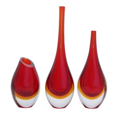 Alternate image for Ruby Red Murano Inspired Art Glass Vases Set Levitating Ruby