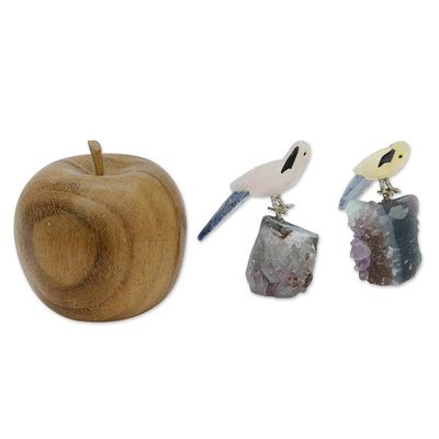 Alternate image for 2 Multi-Gemstone Macaw Figurines Handmade in Brazil Macaw Twosome