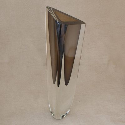 Alternate image for Triangular Art Glass Vase from Brazil 15 Inch Smoky Triangle