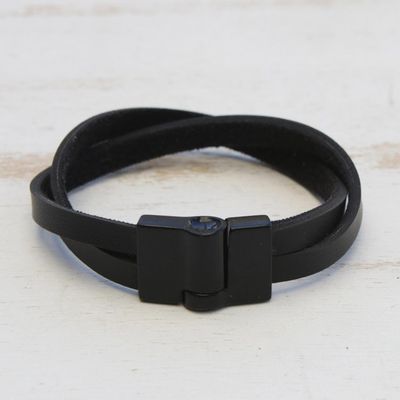 Alternate image for Brazilian Leather Wristband Bracelet for Men Determination in Black