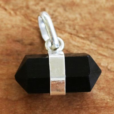 Alternate image for Pointed Faceted Obsidian Pendant from Brazil Midnight Purity