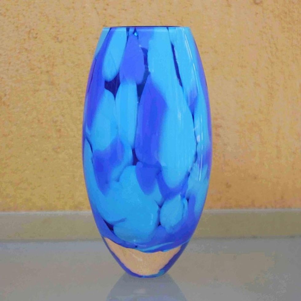 Unique Murano Inspired Glass Vase In Shades of Blue 'Colors of the Sky'