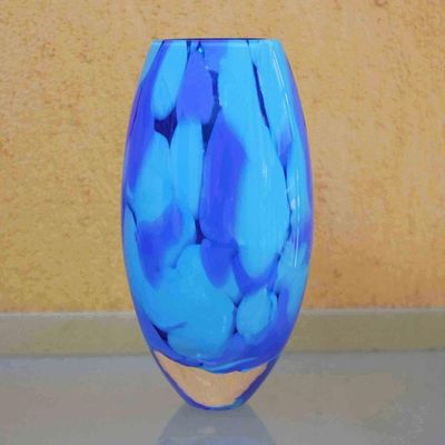Alternate image for Unique Murano Inspired Glass Vase In Shades of Blue Colors of the Sky