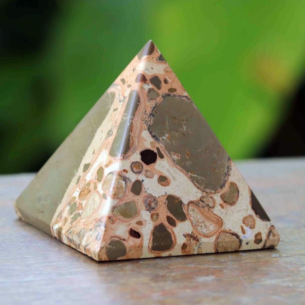 Handcrafted Leopardite Pyramid Sculpture from Brazil 'Energies of the World'