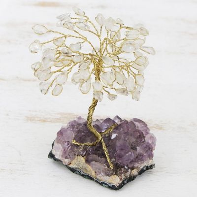 Alternate image for Quartzand Amethyst Gemstone Tree Sculpture from Brazil Little Tree