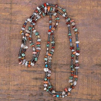 Alternate image for Multi-gemstone Long Beaded Necklace Handcrafted in Brazil Shades of Brazil