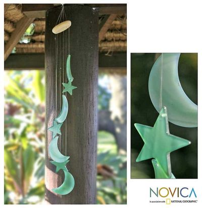 Alternate image for Artisan Crafted Agate Wind Chimes Moon and Stars