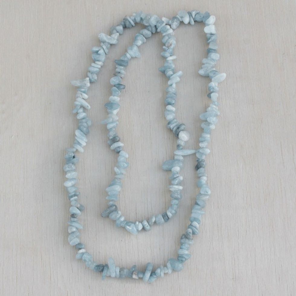 Natural Aquamarine Beaded Necklace from Brazil 'Aqua Infatuation'