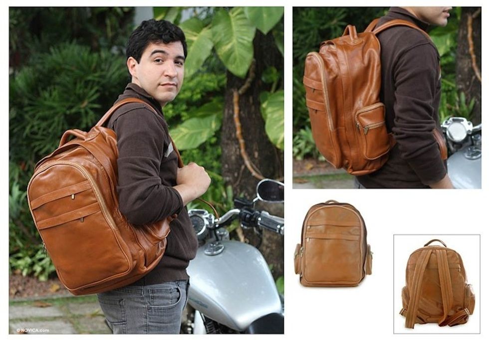 Multi-pocket leather backpack 'Caramel Brazil'