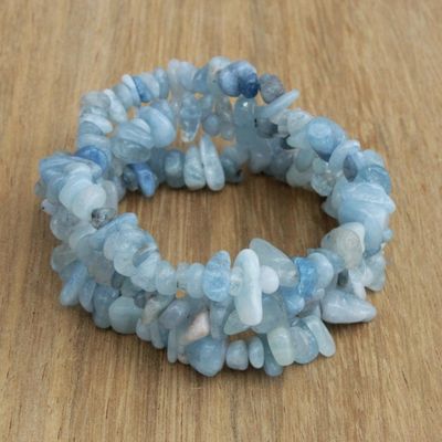 Alternate image for Set of Three Aquamarine Beaded Stretch Bracelets from Brazil Naturally Aqua