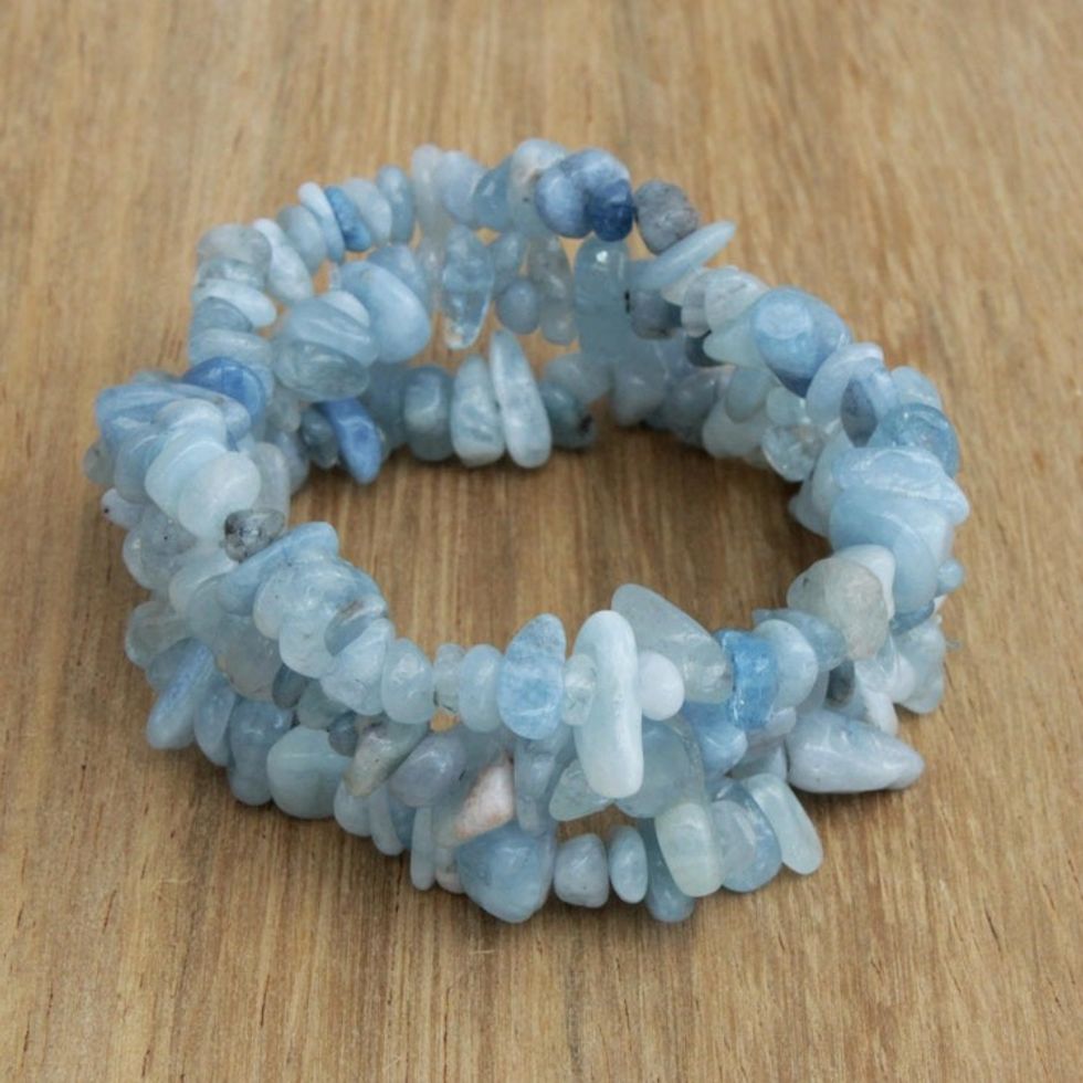 Set of Three Aquamarine Beaded Stretch Bracelets from Brazil 'Naturally Aqua'