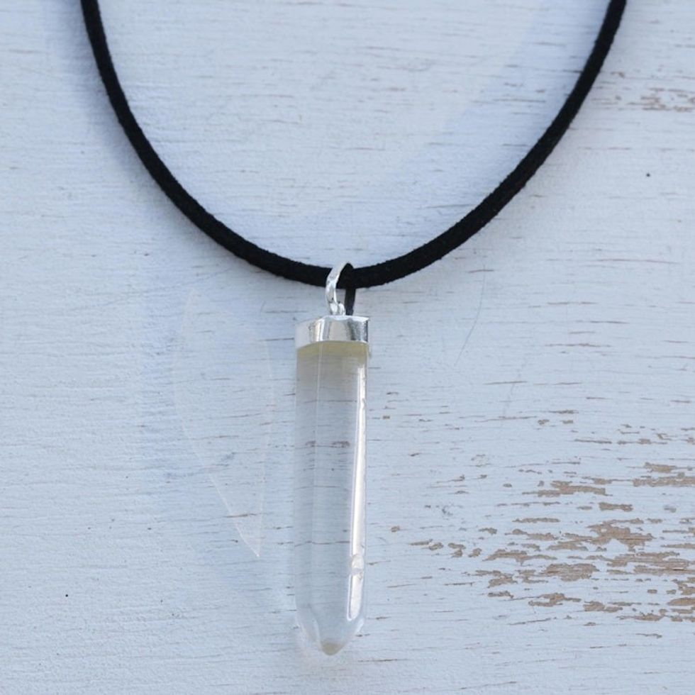 Clear Quartz Obelisk on Adjustable Cord Pendant Necklace 'Powerful Crystalline Essence'