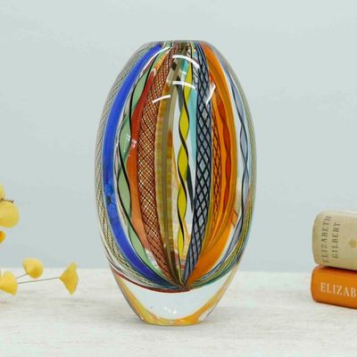 Alternate image for Handblown Murano-Inspired Oval Art Vase in a Vibrant Palette Carnival Cosmos