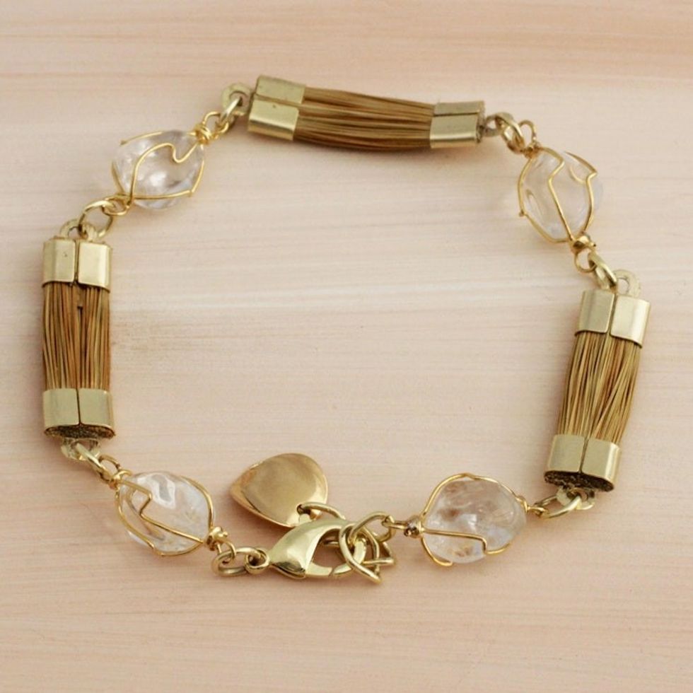 Golden Grass and Clear Quartz Link Bracelet 'Grassland'