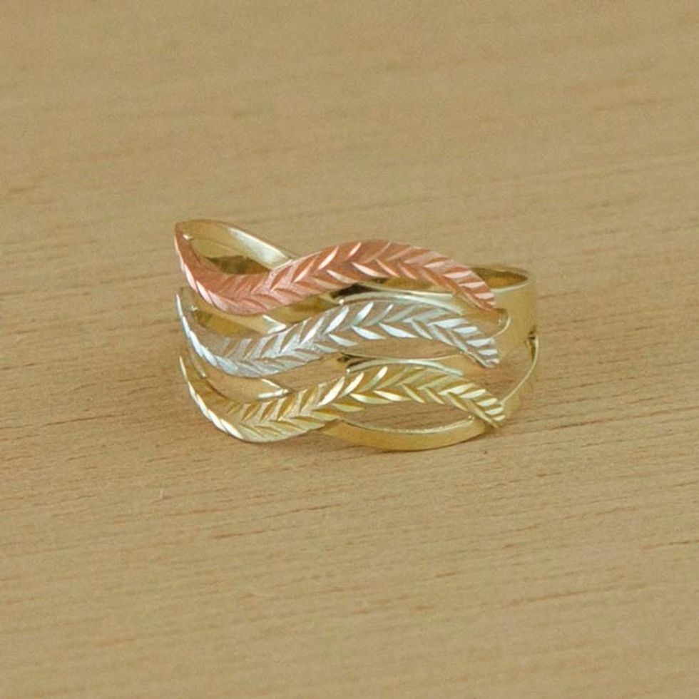 10k Gold Wave Motif Cocktail Ring from Brazil 'Tricolor Waves'