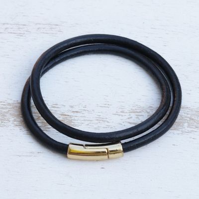 Alternate image for Brazilian Black  Golden Leather Cord Wrap Bracelet Black  Gold Urban Confidence