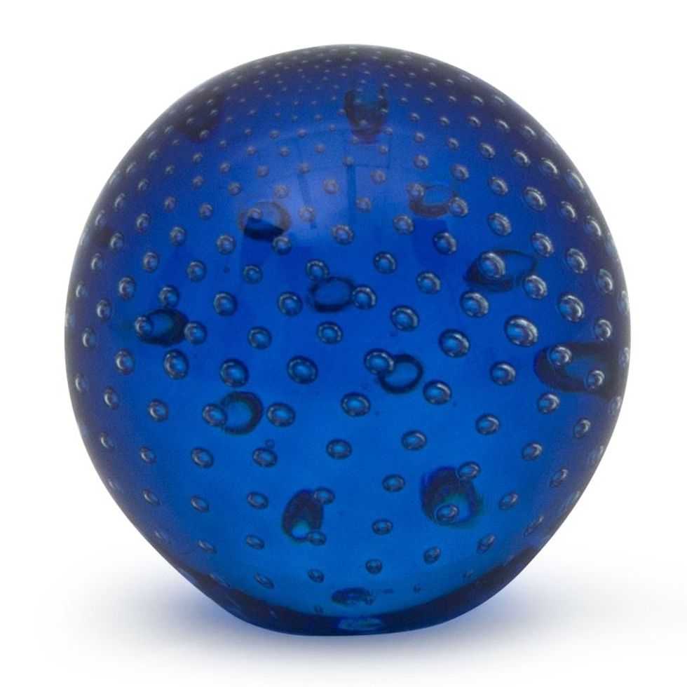 Brazilian Handblown Murano Inspired Glass Sphere Paperweight 'Infinite Ocean Sphere'