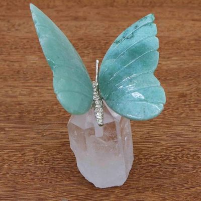 Alternate image for Handcrafted Green Quartz Butterfly Sculpture from Brazil Spring Wings