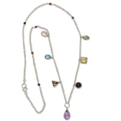 Alternate image for Handcrafted Multi-Gemstone Charm Necklace from Brazil Earths Joy