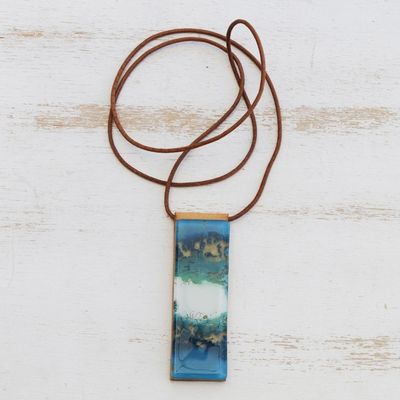 Alternate image for Blue and White Glass and Leather Pendant Necklace Cloudy Sky