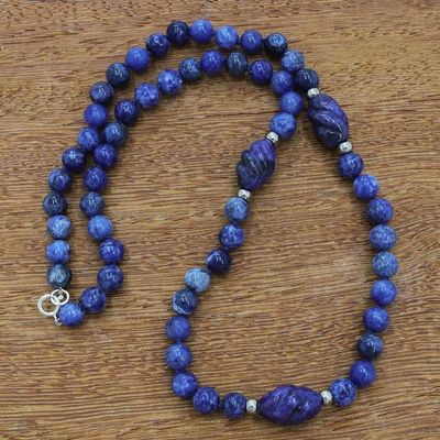 Alternate image for Handmade Sodalite Beaded Necklace with Sterling Silver Clasp Dream in Blue