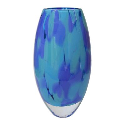 Alternate image for Unique Murano Inspired Glass Vase In Shades of Blue Colors of the Sky