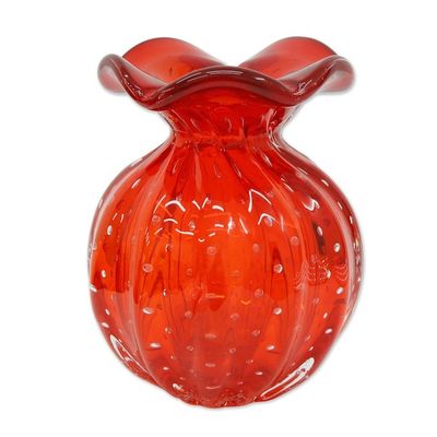 Alternate image for Handblown Ruffled Art Glass Vase in Cherry Red from Brazil Red Marmalade