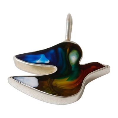 Alternate image for Abstract Colorful Dove-Shaped Silver and Resin Pendant Little Vibrant Hope