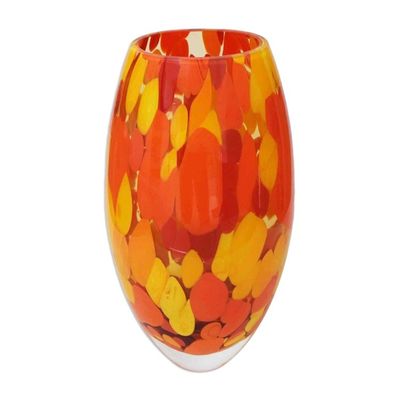 Alternate image for Unique Murano Inspired Glass Vase In Yellows and Orange Colors of Fire