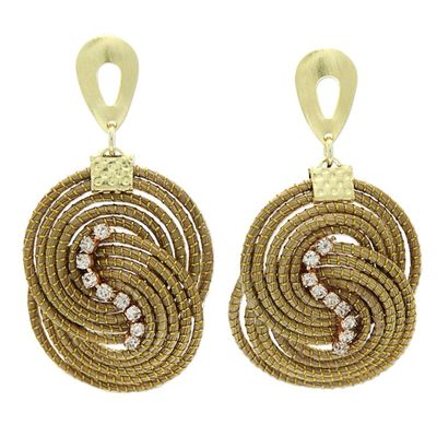 Alternate image for Artisan Crafted Rhinestone and Golden Grass Dangle Earrings Intertwined Circles