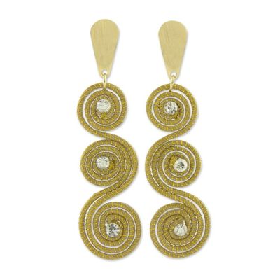 Alternate image for Gold Plated Brazilian Golden Grass and Rhinestone Earrings Sparkle and Swirl