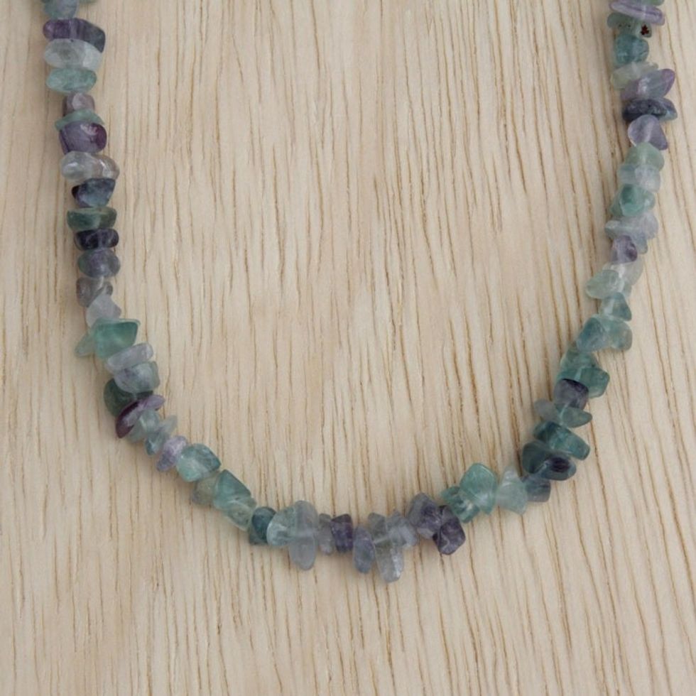 Artisan Crafted Beaded Fluorite Necklace from Brazil Jewelry 'Blue-Green Infatuation'