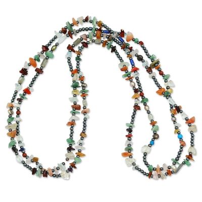 Alternate image for Multi-gemstone Long Beaded Necklace Handcrafted in Brazil Shades of Brazil